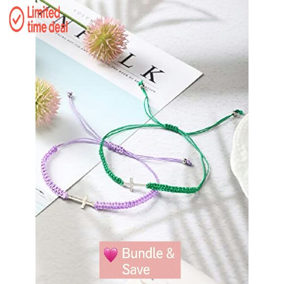 Adjustable Cross Bracelet Set Religious Jewelry Handmade Nylon Rope - Picture 4 of 7